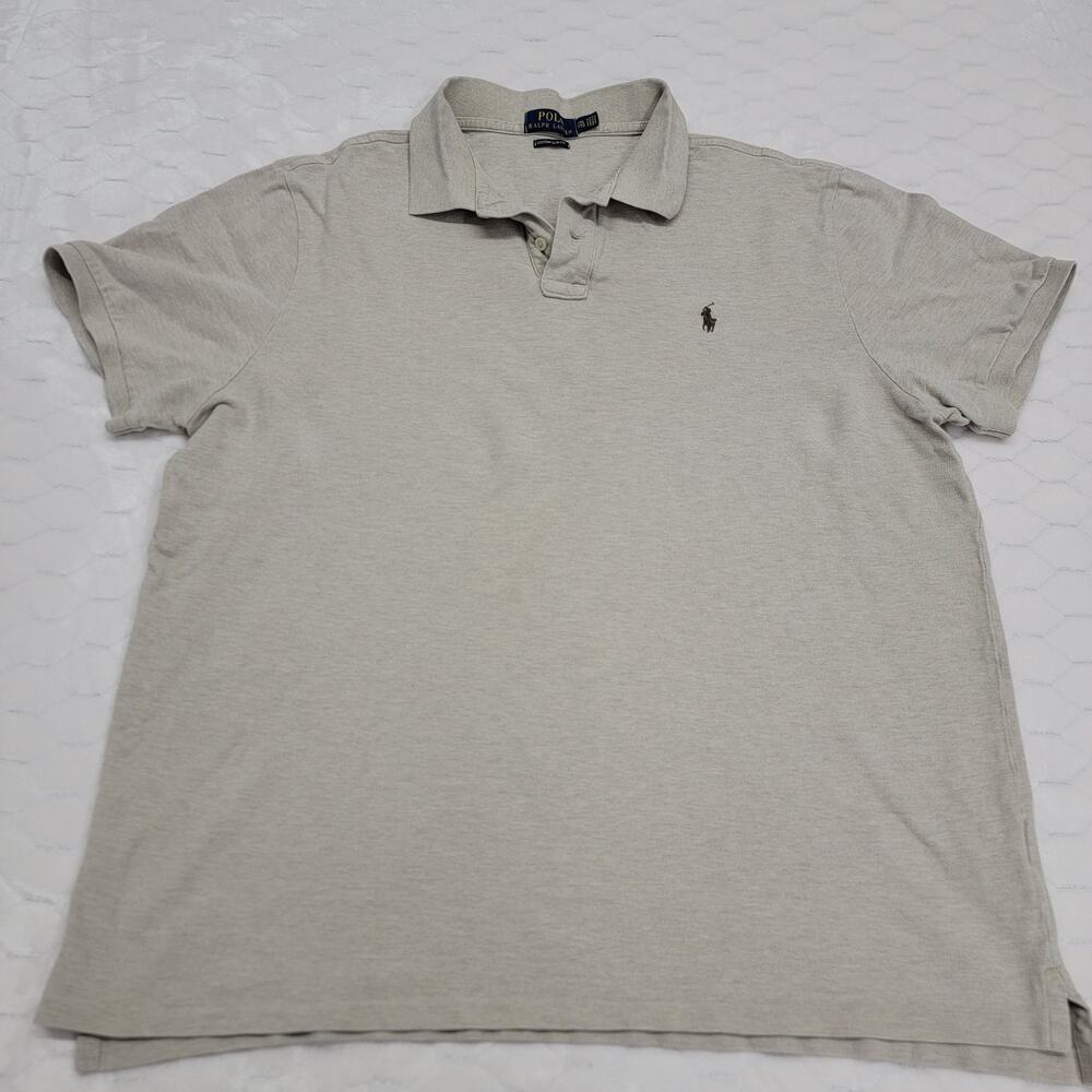Polo Ralph Lauren Mens XXL Polo Shirt Custom Slim Fit Oatmeal Heather Tan Mesh